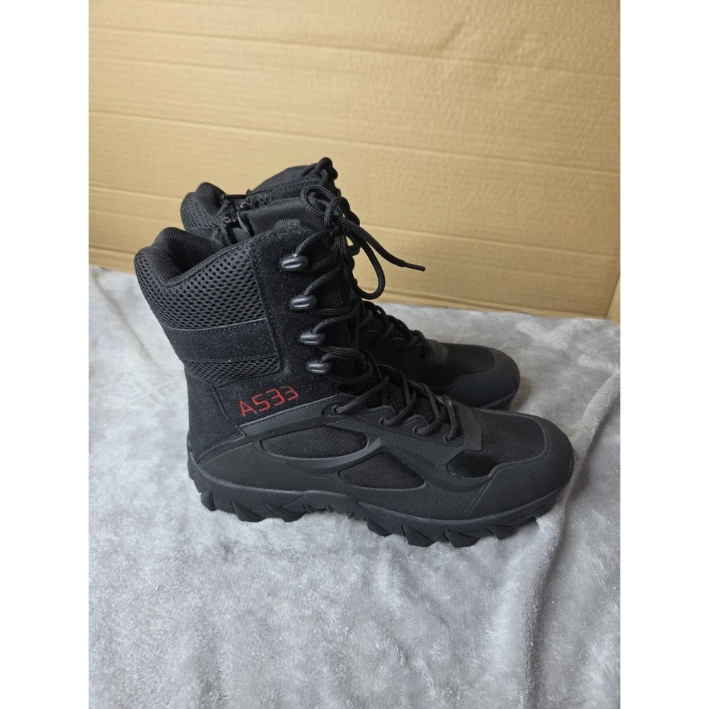 A533 Black Ankle Tactical Boots Size 9.5 Round Toe Lace Up Military Hiking